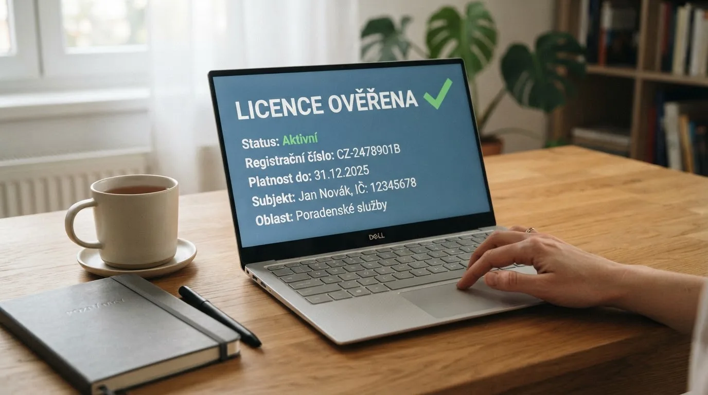 Úřední dokument s razítkem Ministerstva financí ČR položený na klávesnici, vedle obrazovka s logem licencovaného casina