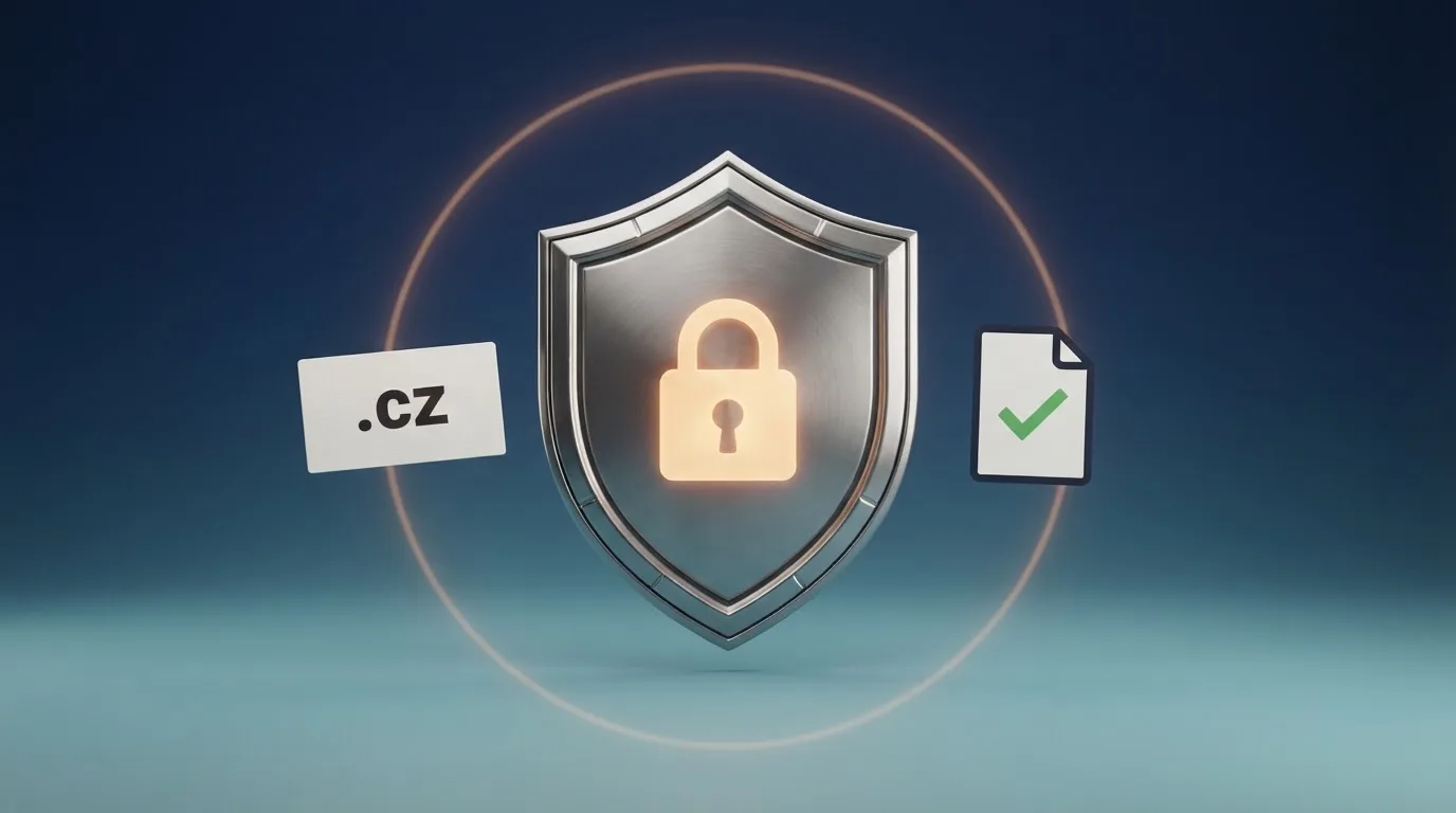 Rozhraní s prvky ověření licence — logo MF ČR, doména .cz, ikona bezpečnostního zámku