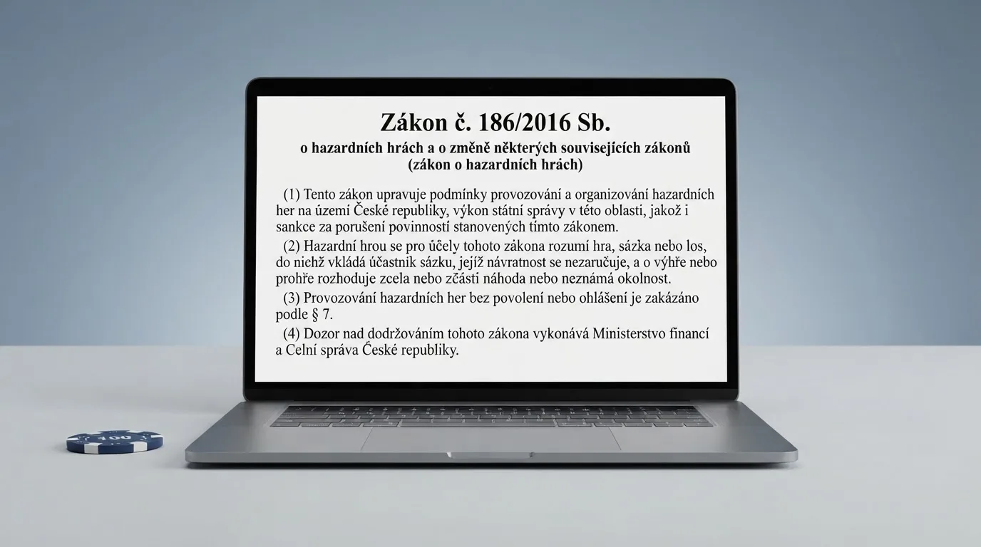 Úřední dokument Ministerstva financí ČR a paragrafy zákona o hazardních hrách na displeji