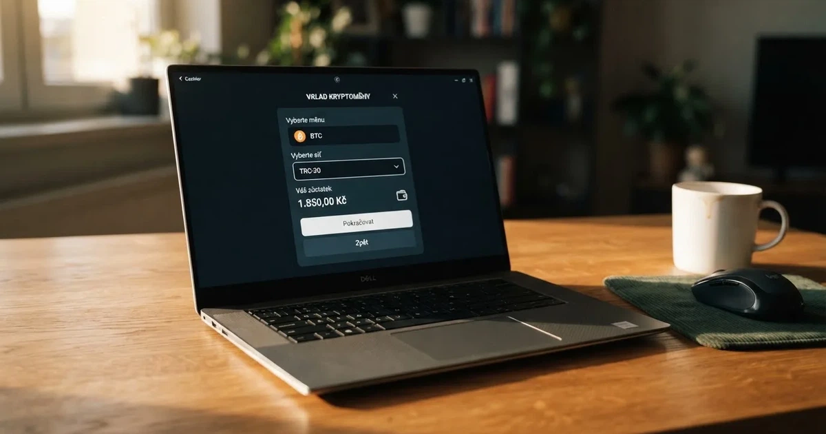 Rozhraní online kasina s nabídkou vkladu přes Tether USDT a výběrem sítě TRC-20